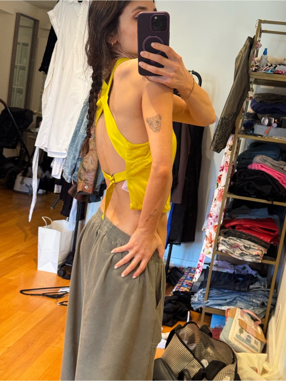 Silence and noise yellow backless adjustable stretchy high neck top - Picture 4 of 10